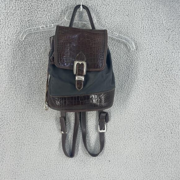 Brighton Backpack Purse Womens Brown Black Croc Embossed Leather Bag Western - Picture 11 of 16